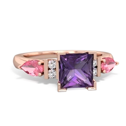 Amethyst 6Mm Princess Eternal Embrace Engagement 14K Rose Gold ring C2002