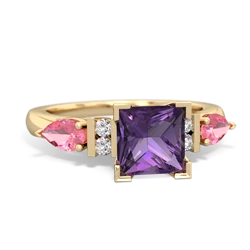 Amethyst 6Mm Princess Eternal Embrace Engagement 14K Yellow Gold ring C2002