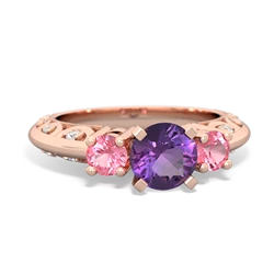 Amethyst Art Deco Eternal Embrace Engagement 14K Rose Gold ring C2003