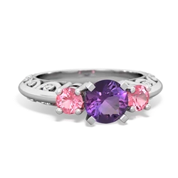 Amethyst Art Deco Eternal Embrace Engagement 14K White Gold ring C2003