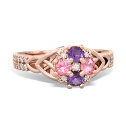 Amethyst Celtic Knot Cluster Engagement 14K Rose Gold ring R26443RD