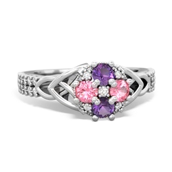 Amethyst Celtic Knot Cluster Engagement 14K White Gold ring R26443RD