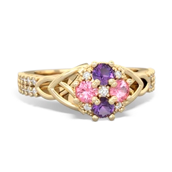 Amethyst Celtic Knot Cluster Engagement 14K Yellow Gold ring R26443RD