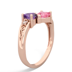 Amethyst Snuggling Hearts 14K Rose Gold ring R2178