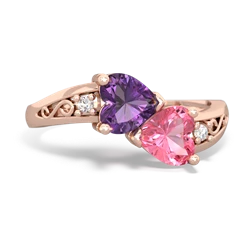 Amethyst Snuggling Hearts 14K Rose Gold ring R2178