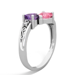 Amethyst Snuggling Hearts 14K White Gold ring R2178