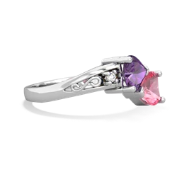 Amethyst Snuggling Hearts 14K White Gold ring R2178