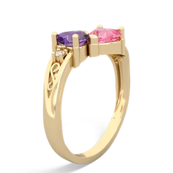 Amethyst Snuggling Hearts 14K Yellow Gold ring R2178