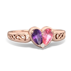 Amethyst Filligree 'One Heart' 14K Rose Gold ring R5070