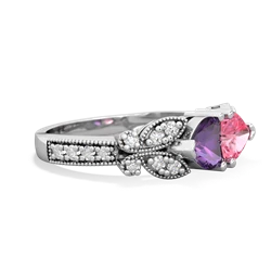 Amethyst Diamond Butterflies 14K White Gold ring R5601