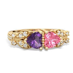 Amethyst Diamond Butterflies 14K Yellow Gold ring R5601