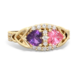 Amethyst Sparkling Celtic Knot 14K Yellow Gold ring R2645