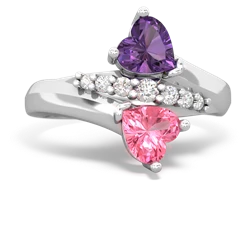 Amethyst Heart To Heart 14K White Gold ring R2064