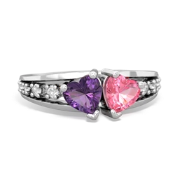 Amethyst Heart To Heart 14K White Gold ring R3342