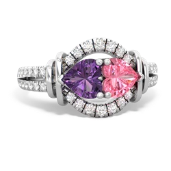 Amethyst Art-Deco Keepsake 14K White Gold ring R5630