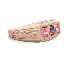 Amethyst Three Stone Tire Tread Men's 14K Rose Gold ring R0520