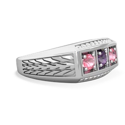 Amethyst Three Stone Tire Tread Men's 14K White Gold ring R0520