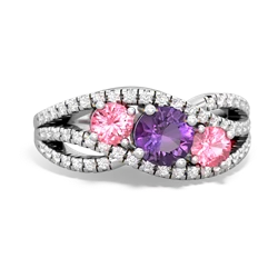 Amethyst Three Stone Aurora 14K White Gold ring R3080