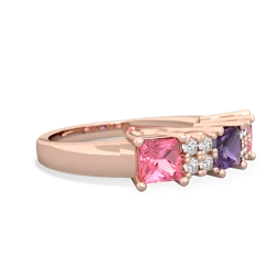 Amethyst Three Stone Diamond Cluster 14K Rose Gold ring R2592