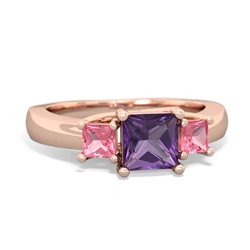 Amethyst Three Stone Trellis 14K Rose Gold ring R4015