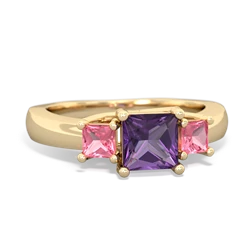 Amethyst Three Stone Trellis 14K Yellow Gold ring R4015