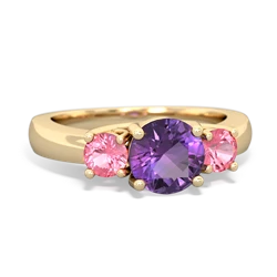 Amethyst Three Stone Round Trellis 14K Yellow Gold ring R4018