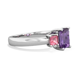 Amethyst Three Stone Emerald-Cut Trellis 14K White Gold ring R4021