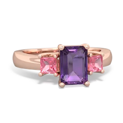 Amethyst Three Stone Emerald-Cut Trellis 14K Rose Gold ring R4021