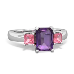 Amethyst Three Stone Emerald-Cut Trellis 14K White Gold ring R4021