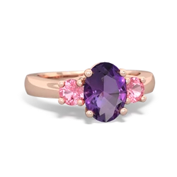 Amethyst Three Stone Oval Trellis 14K Rose Gold ring R4024