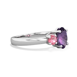 Amethyst Three Stone Oval Trellis 14K White Gold ring R4024