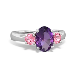 Amethyst Three Stone Oval Trellis 14K White Gold ring R4024