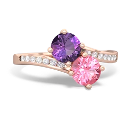 Amethyst Channel Set Two Stone 14K Rose Gold ring R5303