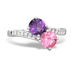 Amethyst Channel Set Two Stone 14K White Gold ring R5303