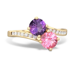 Amethyst Channel Set Two Stone 14K Yellow Gold ring R5303