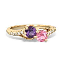 Amethyst Infinity Pave Two Stone 14K Yellow Gold ring R5285