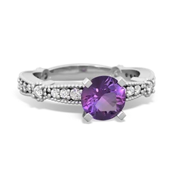 Amethyst Sparkling Tiara 6Mm Round 14K White Gold ring R26296RD