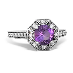 Amethyst Art-Deco Starburst 14K White Gold ring R5520