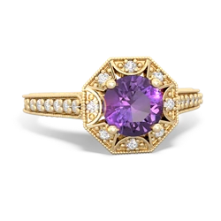 Amethyst Art-Deco Starburst 14K Yellow Gold ring R5520