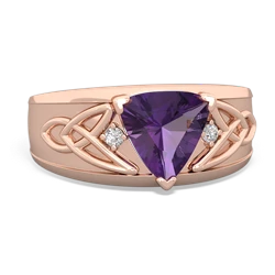 Amethyst Celtic Trinity Knot Men's 14K Rose Gold ring R0440