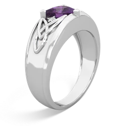 Amethyst Celtic Trinity Knot Men's 14K White Gold ring R0440