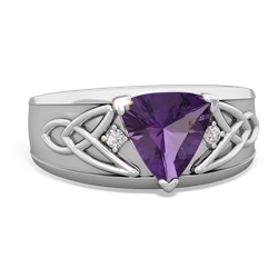 Amethyst Celtic Trinity Knot Men's 14K White Gold ring R0440