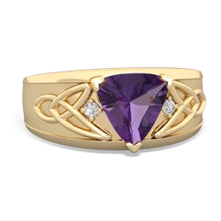 Amethyst Celtic Trinity Knot Men's 14K Yellow Gold ring R0440