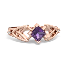 Amethyst Celtic Knot Princess 14K Rose Gold ring R3349