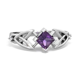 Amethyst Celtic Knot Princess 14K White Gold ring R3349