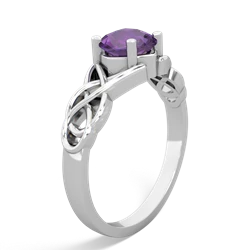 Amethyst Checkerboard Cushion Celtic Knot 14K White Gold ring R5000