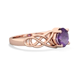 Amethyst Checkerboard Cushion Celtic Knot 14K Rose Gold ring R5000