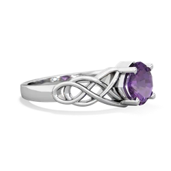 Amethyst Checkerboard Cushion Celtic Knot 14K White Gold ring R5000