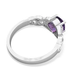 Amethyst Checkerboard Cushion Celtic Knot 14K White Gold ring R5000