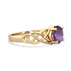 Amethyst Checkerboard Cushion Celtic Knot 14K Yellow Gold ring R5000